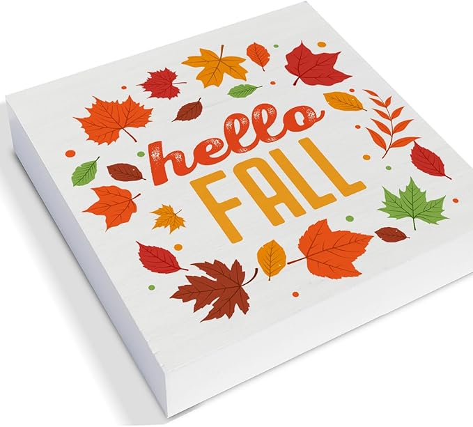 3 Pcs Fall Tiered Tray Decor Hello Fall Sign Home Decorations Autumn Theme 3 Pcs Wood Decorative Signs for Table Desk Shelf Wall