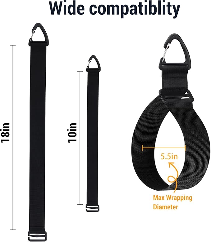 Easy Hang Extension Cord Holder Organizer, Tightened by Gravity, Heavy Duty Storage Straps,Perfect for Garage Organization, 2 PCS 10" and 2 PCS 18", Black