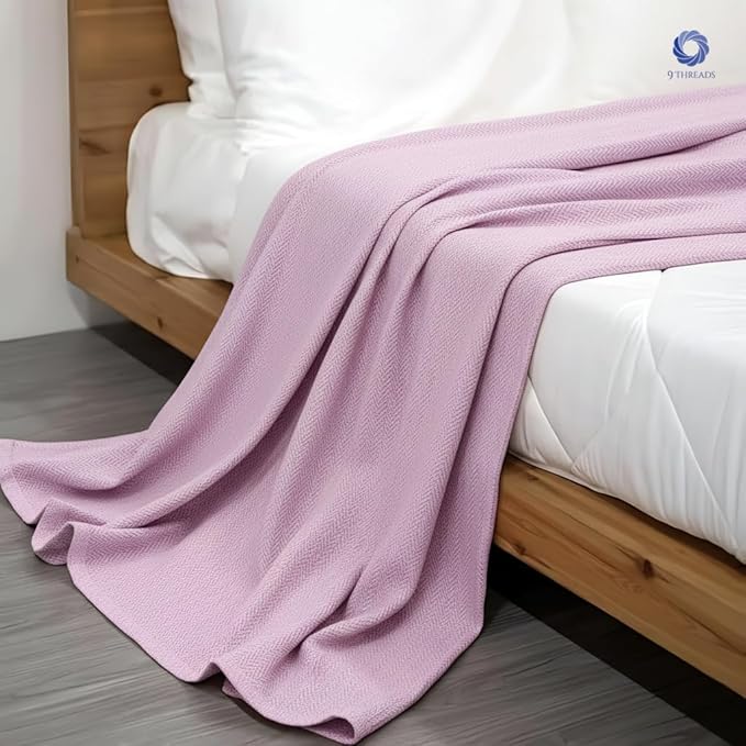 100% Extra-Long Staple Cotton Herringbone Multipurpose Blanket | Soft & Breathable, Lightweight All-Season Throw for Sofa/Couch/Bed | Machine Washable | (Herringbone - Lavender, King)