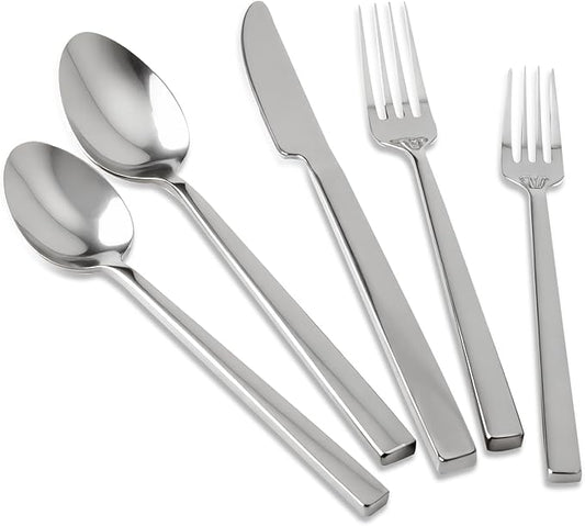 Silverware Set Flatware Set 18/10 Stainless Steel Mirror Polished 20 Pieces Cuboid Handle Cutlery Set Service for 4
