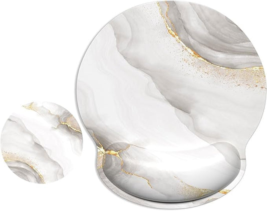 ITNRSIIET Ergonomic Mouse Pad with Wrist Support Wrist Rest Smooth Surface Non-Slip Rubber Base Comfortable Office Supplies Pain Relief, 9.8 x 9.1 inches, White marbling