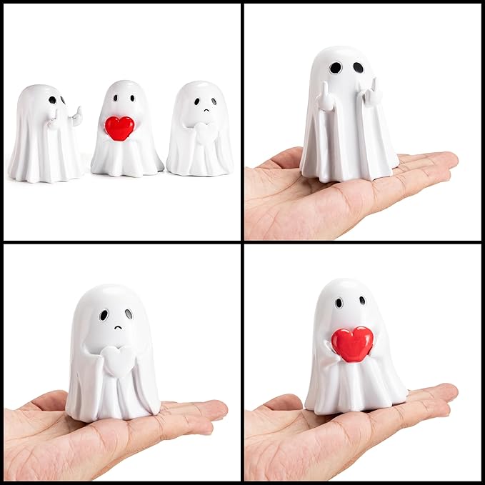 Halloween Ghost Figurine 3pcs Resin Ghost Spooky Statue Set Quirky Gifts Small Figurines for Halloween Party Tabletop Desk Home Decor
