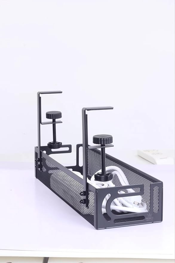 4-in-1 Clamp-On Cable Managment Tray-No Drill Wire Organizer for Desk, Side, Front, or Shelf Mount-Heavy Duty Metal Mesh by Prince Supply Co.