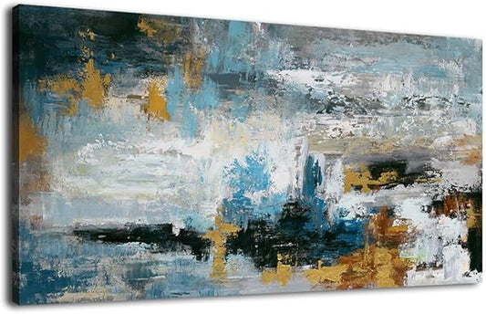 Abstract Wall Art Large Canvas Picture Modern Blue Grey Brown Artwork on Canvas Prints Wall Decoration for Living Room Bedroom Bathroom Kitchen Office Home Wall Decor Framed Ready to Hang 24" x 48"