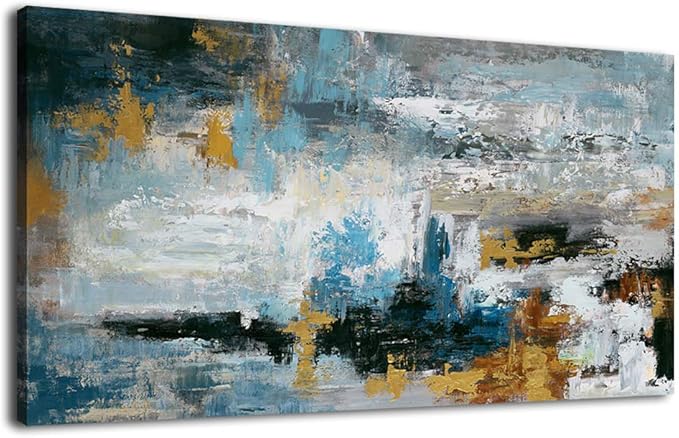 Abstract Wall Art Large Canvas Picture Modern Blue Grey Brown Artwork on Canvas Prints Wall Decoration for Living Room Bedroom Bathroom Kitchen Office Home Wall Decor Framed Ready to Hang 29" x 58"