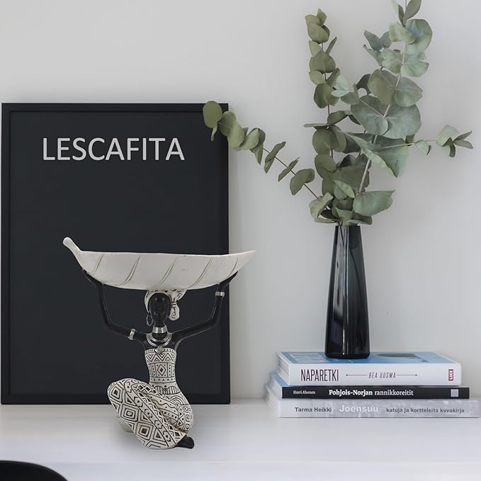 African Tribal Lady Holders Figurine, African Statue Home Decoration, Sculptures Table top Bookshelf Decor for Wedding,Church,Holiday Decor-African Decorative White Color(313-B)