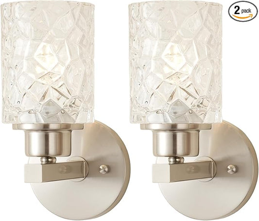 ALICE HOUSE Brushed Nickel Wall Sconce Set of Two, Farmhouse Bathroom Wall Lamp, Modern Wall Lighting for Living Room Bedroom Hallway AL9082-W1-2P