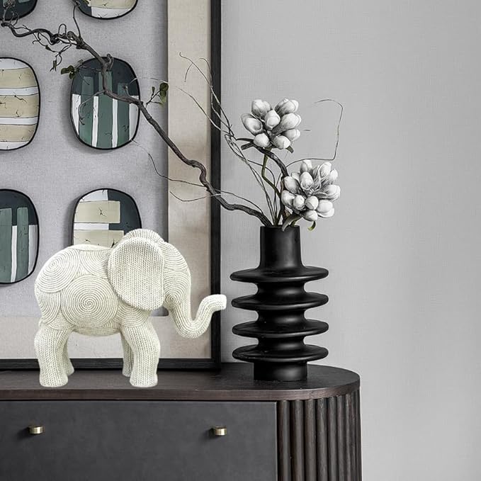 7-inch Resin Elephant Statue - Small Lucky Elephant Decor for Table & Living Room, Pair of Elephant Sculptures Home Decoration