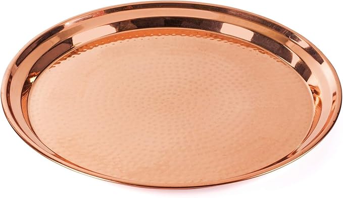 2-Pack Copper Tray - Large 15" Round, Medium 13" Round - Rose Gold Decorative Serving Tray
