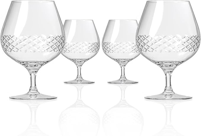 Rolf Glass Diamond Brandy Snifter | 22.5oz Cognac Glass | Lead-Free, Diamond-Wheel Engraved | Designed and engraved in the USA | Etched Crystal Glassware for Brandy, Cognac, Aged Spirits | Set of 4