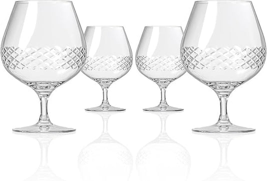Rolf Glass Diamond Brandy Snifter | 22.5oz Cognac Glass | Lead-Free, Diamond-Wheel Engraved | Designed and engraved in the USA | Etched Crystal Glassware for Brandy, Cognac, Aged Spirits | Set of 4