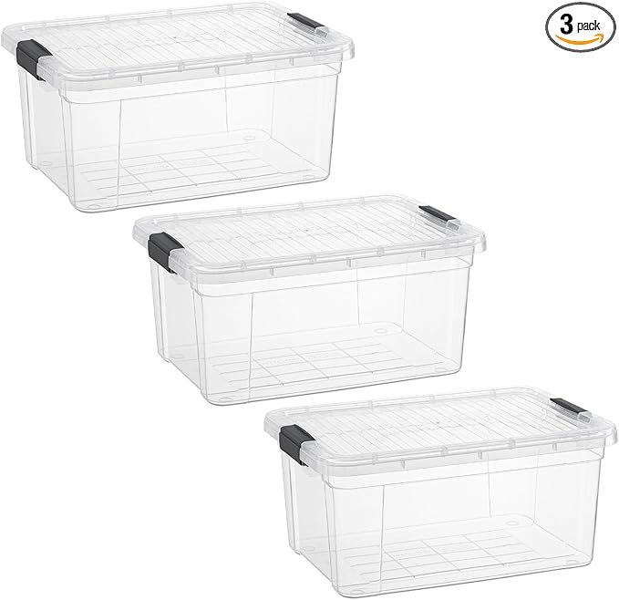 Superio Clear Storage Boxes with Lids, 11 Quart Plastic Container Bins for Organizing, Stackable Crates, BPA Free, Non Toxic, Odor Free, Organizers for Home, Office and Dorm, 3 Pack