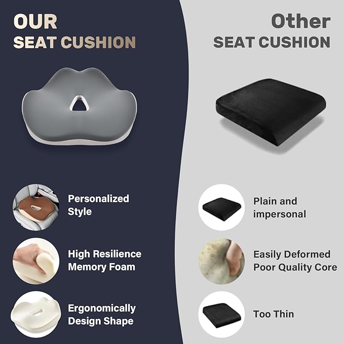 Coverado Car Seat Cushion with Memory Foam, Ergonomic Driving Seat Cushion for Sciatica, Tailbone, Back Pain Relief, Premium Non-Slip Washable Cushion for Car, Driver, Office, Wheelchair