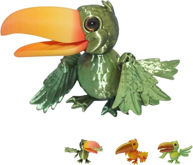 3D Toucan- Articulated Figurine Ornament, Rainforest & Samba Style Animal, Home/Office Decor, Animal Collectible, Multi-Color Options with Bi-Color Gradients