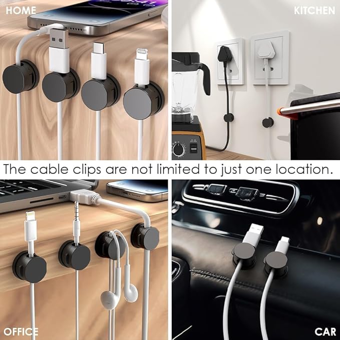 6Pack Magnetic Cable Clips, Cord Organizer, Easy Secure Adhesive Cable Management, Under Desk Hider for Nightstand Desktop Wall Phone Charging USB Car Workspace Office