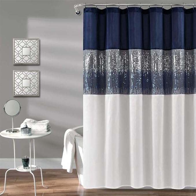 Lush Decor - Shower Curtain, Sparkly Color Block, Sequin Design, Modern Glam Bathroom Decor (Night Sky, 72" x 72")