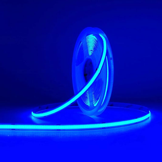 8mm 24V Blue Color COB LED Strip Light Flexible High Bright Ribbon LED Tape 480LEDs/m 16.4FT/5M CRI>90 for House Kitchen Room Ceiling Decor (DC24V, Without Power Supply)