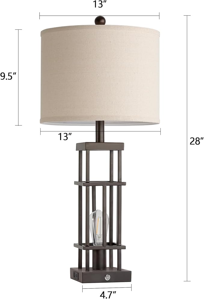 29.5" Table Lamps for Living Room Set of 2, Farmhouse Table Lamps with USB C+A Ports, Touch Control Bedside Lamps with Oil Rubbed Bronze Finish, Bulbs Included