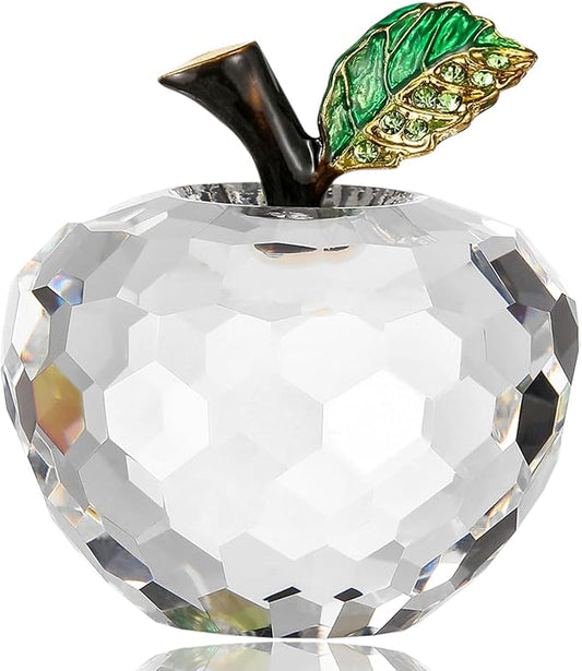Crystal Apple Figurine Paperweight, Handmade Statue Ornament Home Decoration, Collectible Crystal Crafts, Come with Gift Box, Great Gift for Birthday Holidays Christmas (Clear-60mm)