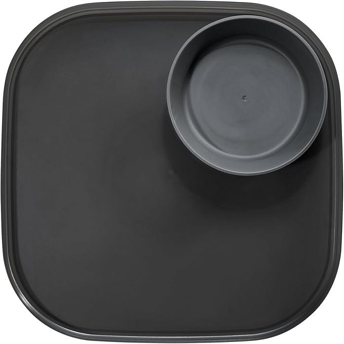 madesmart Dipware Reusable Dining Plate/Serving Tray for Appetizers and Snacks, Food-Safe Appetizer Serving Platter with Removable Dip Bowl, Carbon (Pack of 6)