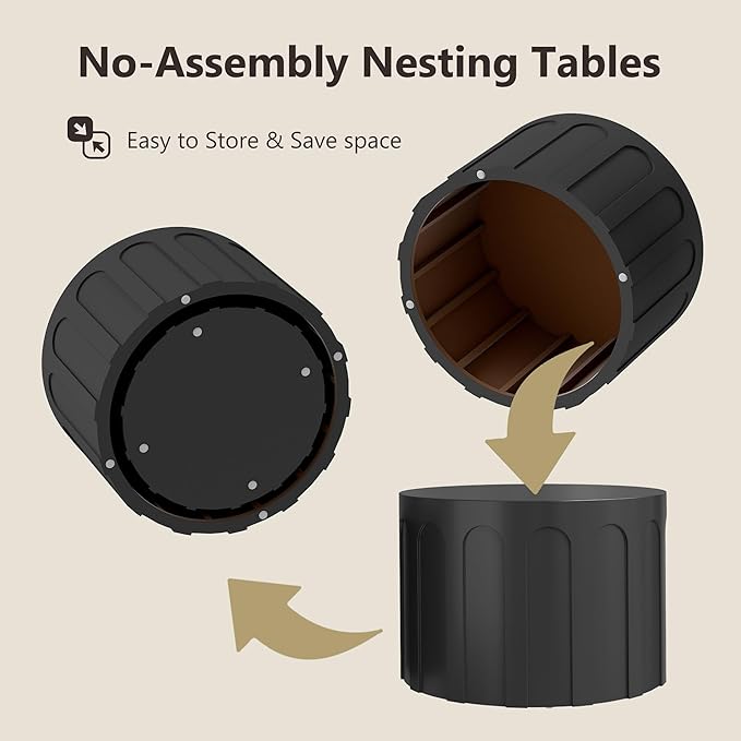 Nesting Coffee Table Set of 2, Modern Coffee Tables, Space-Saving Round Circle Coffee Tables, Side End Table for Living Room, Bedroom, Balcony, Office, Black