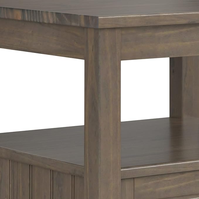 SIMPLIHOME Lev SOLID WOOD 20 Inch Wide Rectangle Transitional End Table with Bottom Drawer in Smoky Brown, For the Living Room and Bedroom