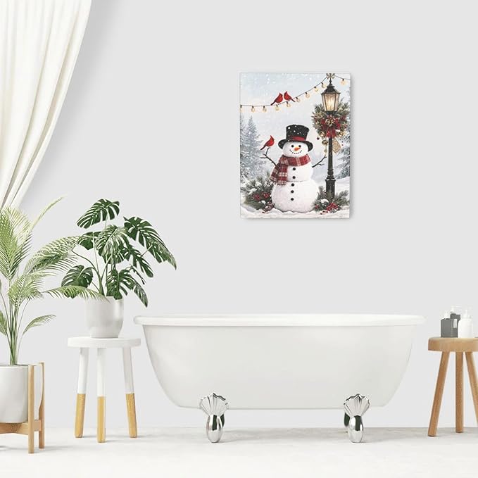 Zyphren Snowman Wall Art Winter Picture Wall Decor Christmas Canvas Print Snowman Painting Home Artwork Gifts for Living Room Bedroom Bathroom 12"x16"