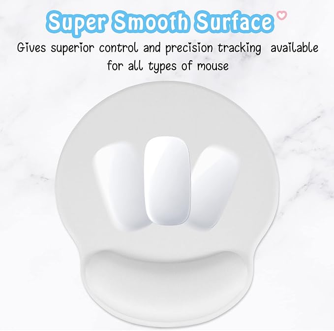Hsurbtra Ergonomic Mouse Pad with Wrist Rest Support, Gel Mouse Pads with Non-Slip PU Base, Pain Relief Memory Foam Computer Mat, Cute Office Supplies Desk Decro Accessories, Ivory White