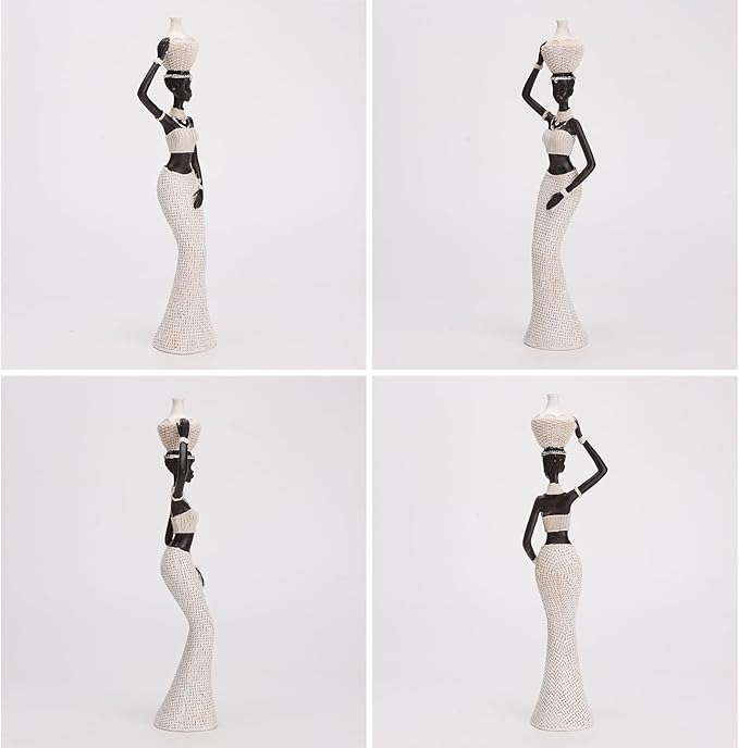 BRABUD African Statue Exotic Tribal Lady Art Figurine Black & White Home Living Room Shelf Shop Desk Decoration Collectible Creative Vintage Gift TQSHBS22