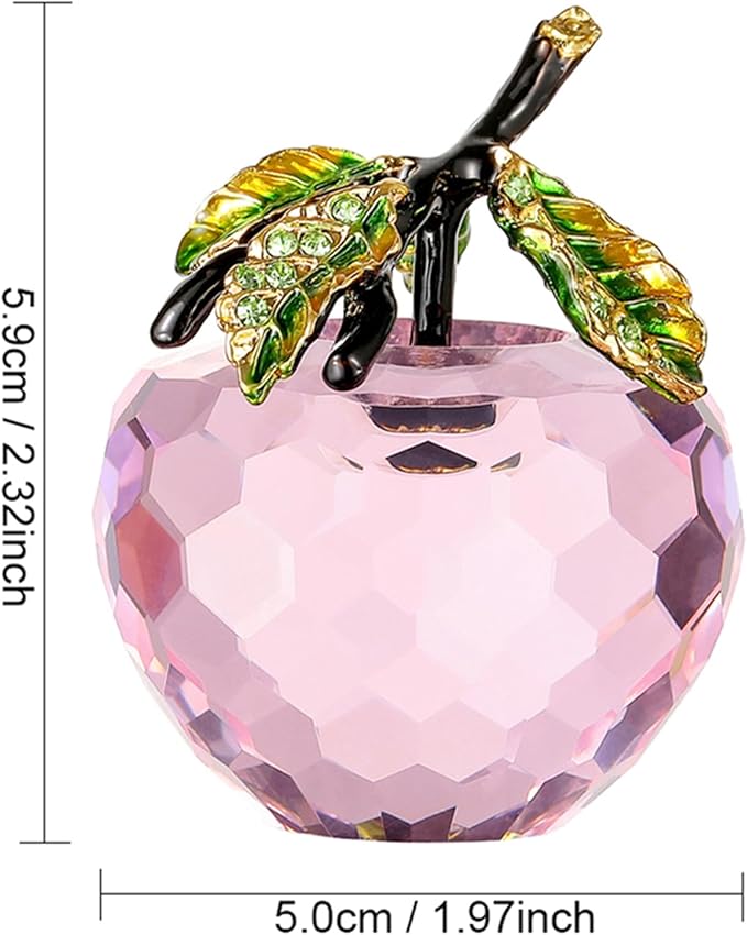 Crystal Apple Figurine Paperweight, Handmade Statue Ornament Home Decoration, Collectible Crystal Crafts, Come with Gift Box, Great Gift for Birthday Christmas (Pink-50mm)
