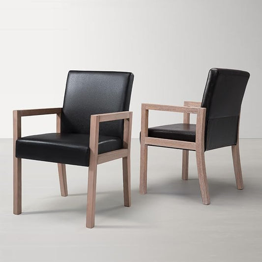 Dining Chairs Upholstered Dining Chairs with Arms, Mid Century Modern Accent Chairs for Living Room Arm Chairs with Wood Frame (2, Black with Wood Arms)