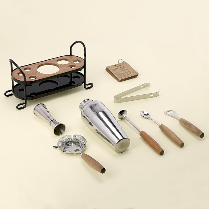 Cocktail Shaker Set with Stand, Mixology Bartender Kit for Drink Mixing | Mixology Set with 7 Bar Set Tools Cocktail Kit