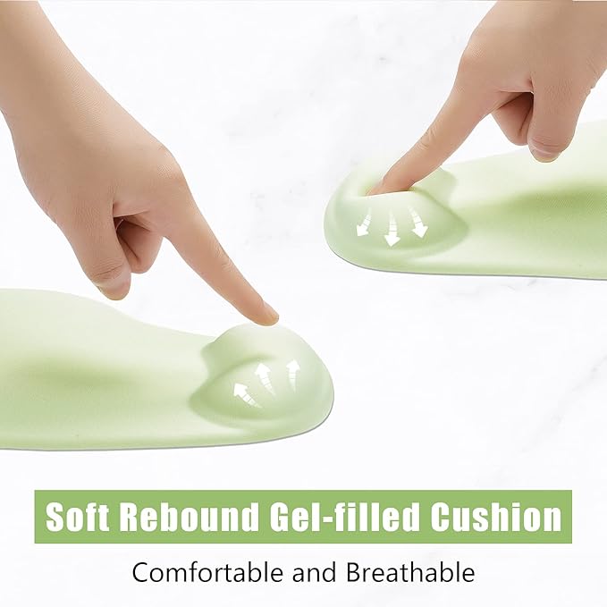 Hsurbtra Ergonomic Mouse Pad with Wrist Rest Support, Gel Mouse Pads with Non-Slip PU Base, Pain Relief Memory Foam Computer Mat, Cute Office Supplies Desk Decro Accessories, Lake Green