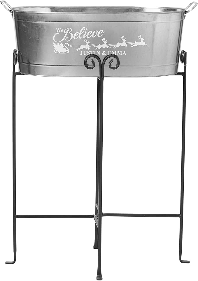 Let's Make Memories Personalized Beverage Tub - Christmas Party - We Believe - Metal - Engraved - 5.5 Gallons - w/Stand