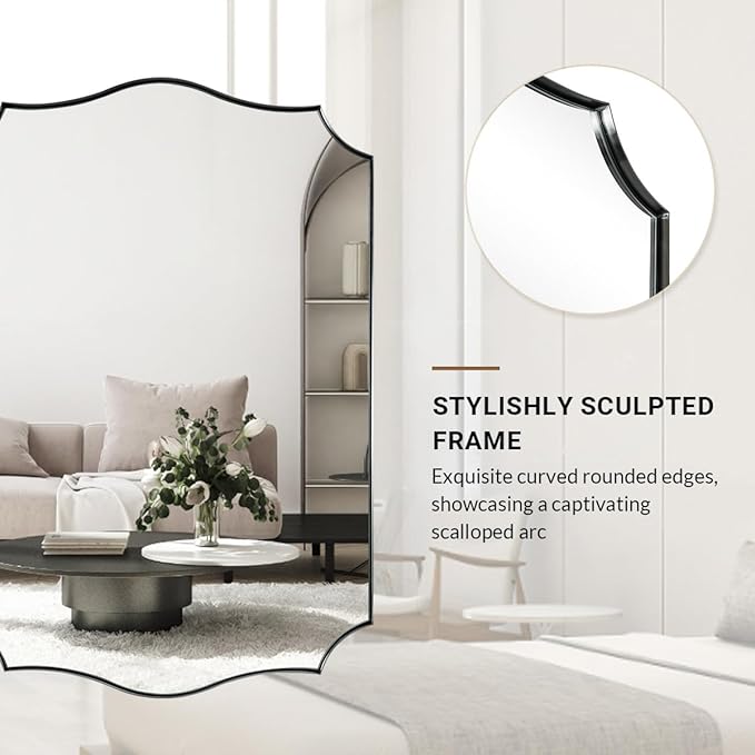 ANDY STAR 24x40 Inch Brushed Nickel Mirror, Unique Rectangle Bathroom Mirror, Large Decorative Mirror in Rust-Proof Stainless Steel 1" Frame, Modern Wavy Frame Design, Vertically/Horizontally