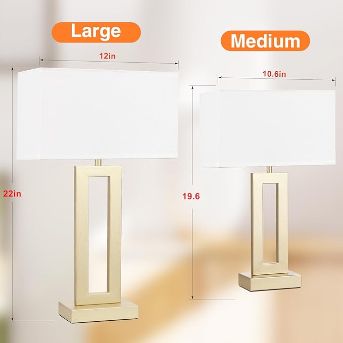Seealle 22" Tall Bedroom Lamps for Living Room - Touch Gold Bedside Lamps with USB C+A, 3 Way Dimmable for Nightstand, Modern Night Stands for End Tables (White & Gold)