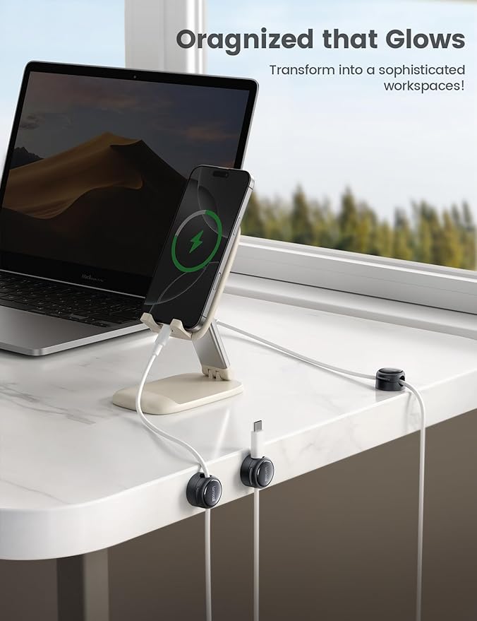 8Pack Magnetic Cord Organizer Cable Clips - Lamicall [Crystal-Clear] Desk Cable Managment for Phone Charging Cord, Adhesive Wire Holder for Home Office Desk Nightstand, Halloween Organizer Accessories