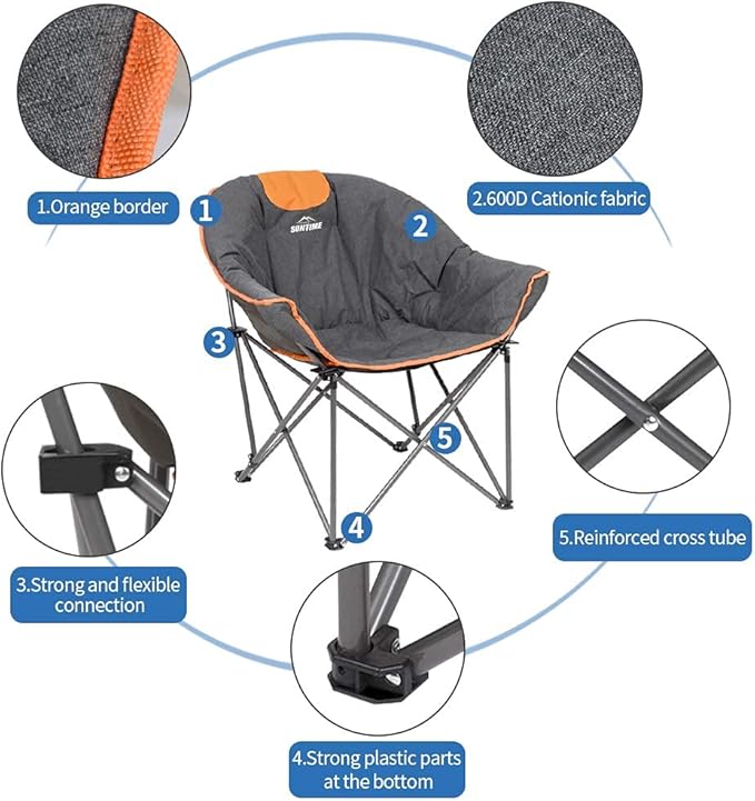 Suntime Sofa Chair, Oversize Padded Moon Leisure Portable Stable Comfortable Folding Chair for Camping, Hiking, Carry Bag(2 Pack)