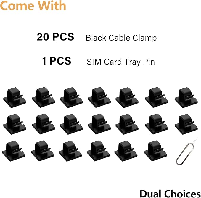 60 Pcs Black Cable Clips with 3M Adhesive, Wire Holders Under Desk, Cord Management for Wall, Car, Ethernet, PC, Christmas Light Indoor/Outdoor