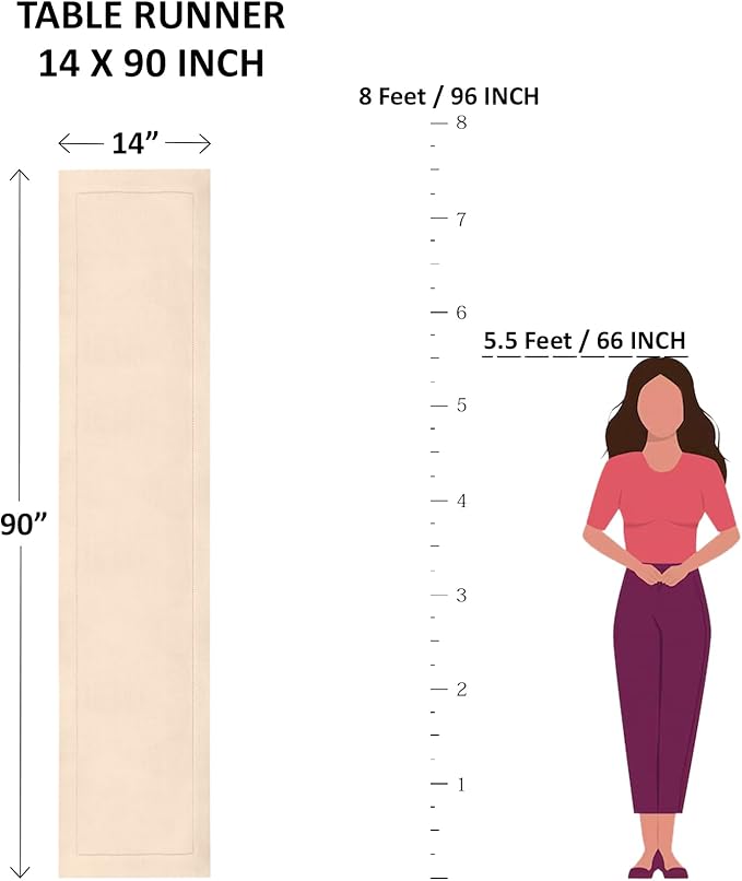 Solino Home Pink Table Runner 90 Inches Long - Cotton Linen Hemstitch 14 x 90 Inch Table Runner for Dining, Fall, Autumn, Thanksgiving, Christmas