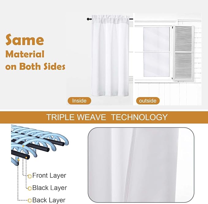 Aiyufeng Pure White Curtains for Bedroom 63 Inch Length 2 Panels Set, Room Darkening Window Treatment, Light Filtering Curtain Drapes, Soft Casual Rod Pocket Privacy Curtains, W40 x L63 Inch