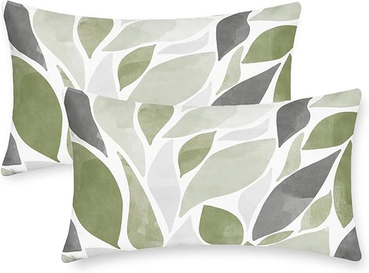 CaliTime Throw Pillow Cases Pack of 2 Cozy Fleece Falling Dahlia Floral Flowers Petals Decorative Cushion Covers for Couch Bed Sofa Farmhouse Decoration 12 X 20 Inches Sage Green Grey