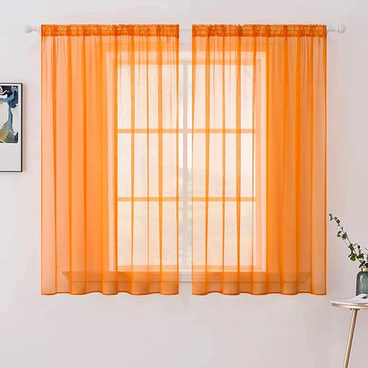 MIULEE 2 Panels Solid Color Sheer Window Curtains Elegant Window Voile Panels/Drapes/Treatment for Fall Bedroom Living Room (54X45 Inches Orange)