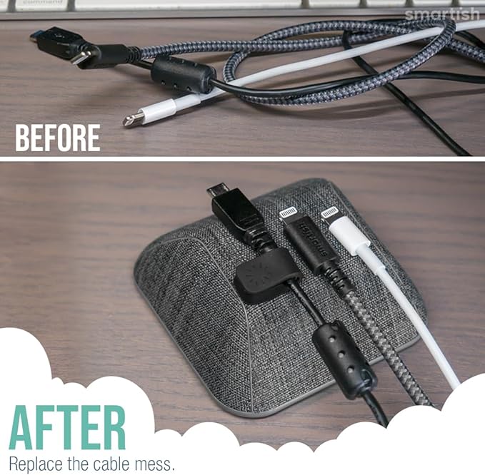 Smartish® Magnetic Cord Holder - Cable Wrangler Organizer with Magnet Clips for Charger Management on Desktop, Nightstand, or Side Table for All Cables, USB-C, Lightning Cables - No 2 Pencil Gray