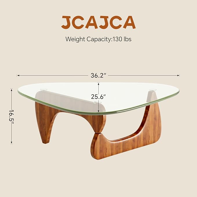 Coffee Table for Living Room Mid Century Modern Center Table, Walnut Transparent