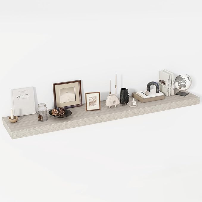 72 Inch Floating Shelves, 12" Deep Floating Shelf Wall Mounted, 72" Wall Shelves, Rustic Deep Bookshelf, Extra Deeper & Thicker Display Shelves for Bedroom, Living Room, Gray, Set of 1