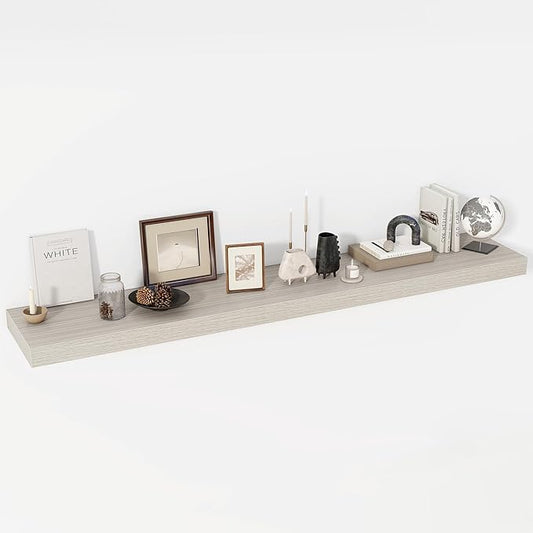 72 Inch Floating Shelves, 12" Deep Floating Shelf Wall Mounted, 72" Wall Shelves, Rustic Deep Bookshelf, Extra Deeper & Thicker Display Shelves for Bedroom, Living Room, Gray, Set of 1