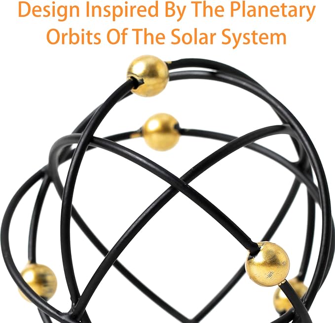 4.5" Modern Geometric Table Decor, Metal Decorative Sphere, Stylish Black Sculpture with Gold Balls, Table Decor Iron Orbs for Home Living Room Bedroom Office
