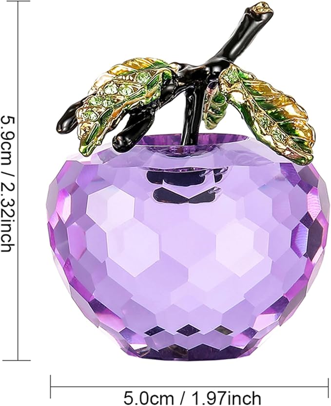 Crystal Apple Figurine Paperweight, Handmade Statue Ornament Home Decoration, Collectible Crystal Crafts, Come with Gift Box, Great Gift for Birthday Holidays Christmas (Purple-50mm)