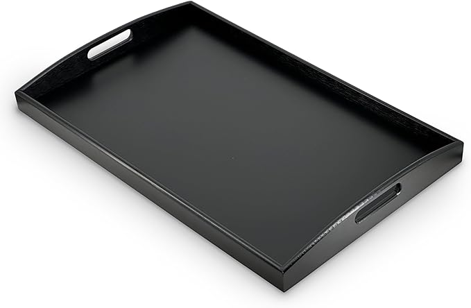 Bam & Boo Black Bamboo Serving Tray Extra Large with Handles for Food, Drinks, Storage, Decor, Vanity, Breakfast, Parties, Weddings, Picnics(23.6” x 15” x 2.35”, Black)